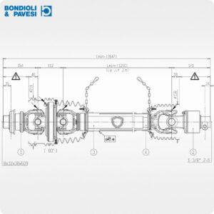Карданний вал ширококут. 80° з обгінною муфтою Bondioli 8×6
