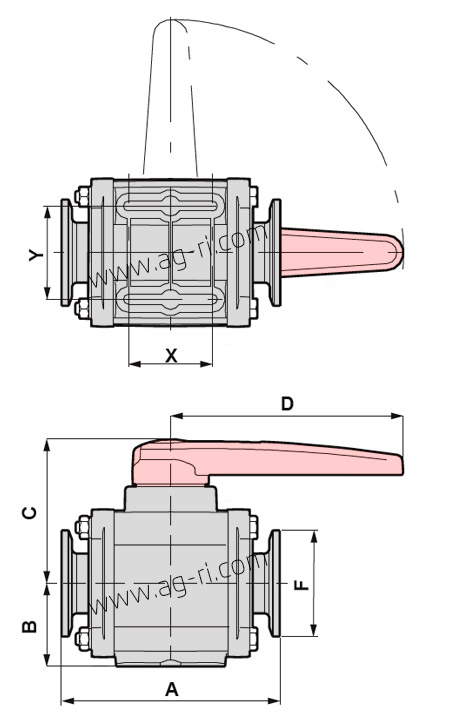 Кран 2-ходовой Arag 453 (фланец) размеры