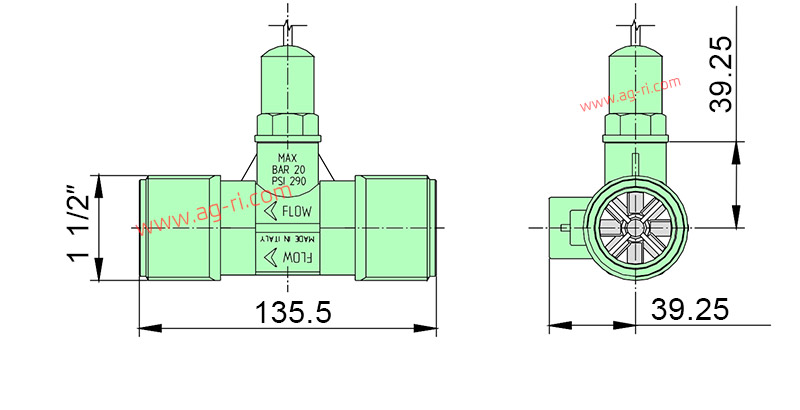 Размеры Расходомера Polmac 20 Bar 1 1/2″ зелёного