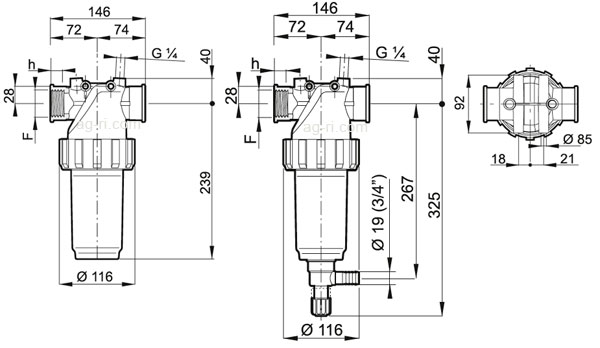 Таблиця розмірів фільтра Arag 328-2
