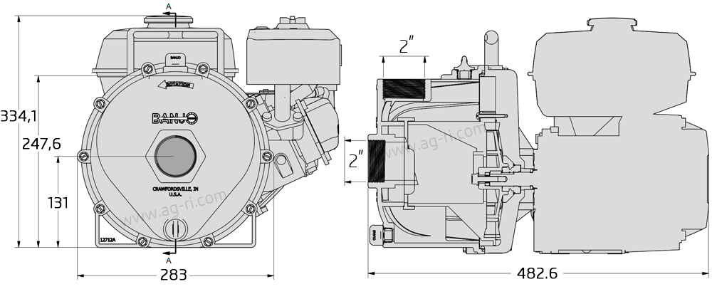 Размеры мотопомпы Banjo 200PH-5