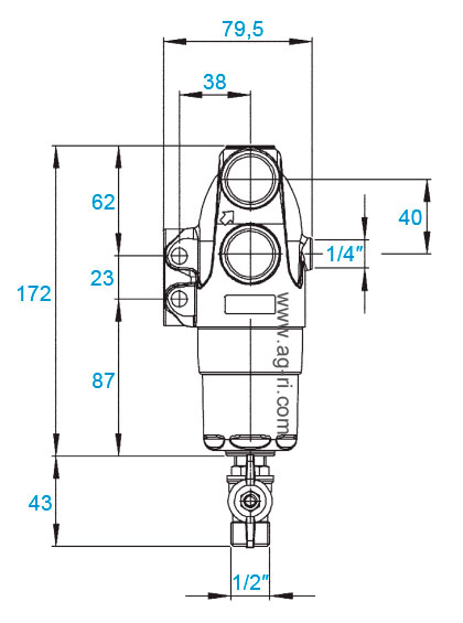 Размеры фильтра Braglia M144 большой латунный