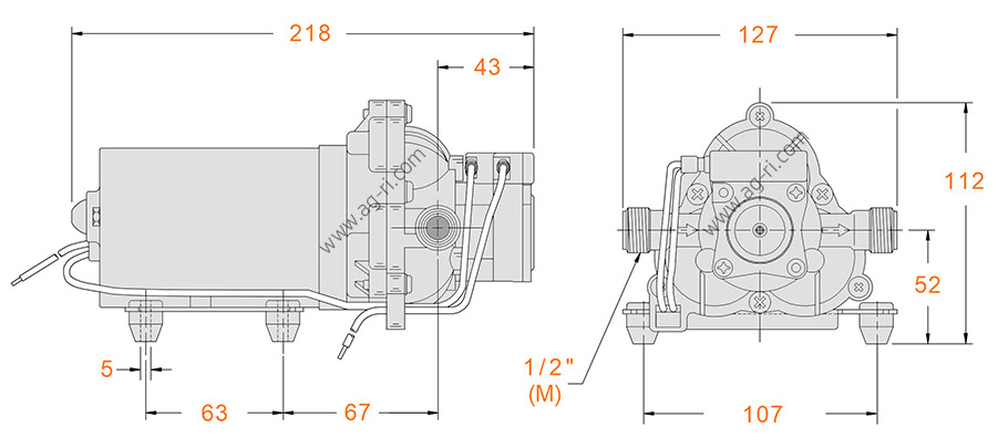 Розміри діафрагмового насоса Shurflo 2088-474-144 24 Вольта