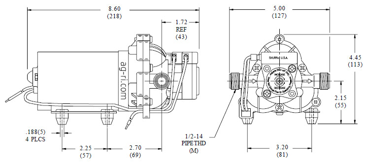 Розміри насоса shurflo 2088-343-135